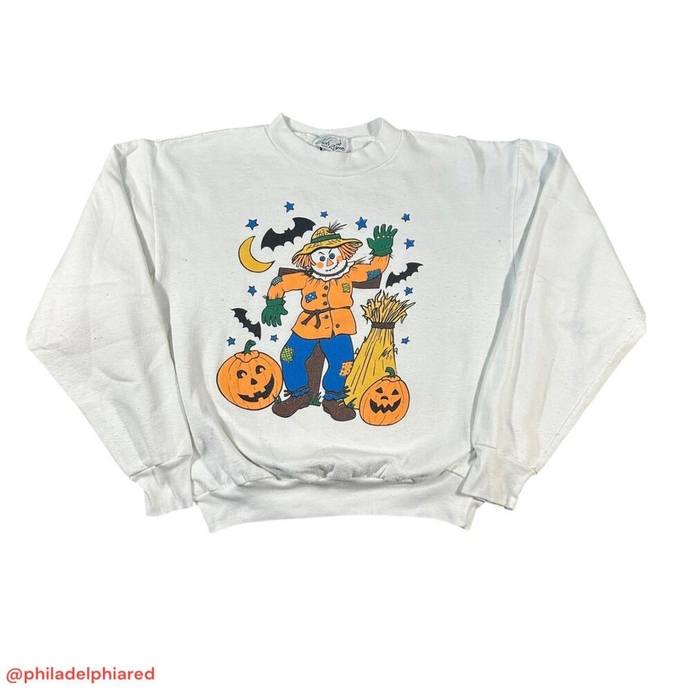 Vintage 1980's Halloween Themed Scarecrow raglan style crewneck sweatshirt W med